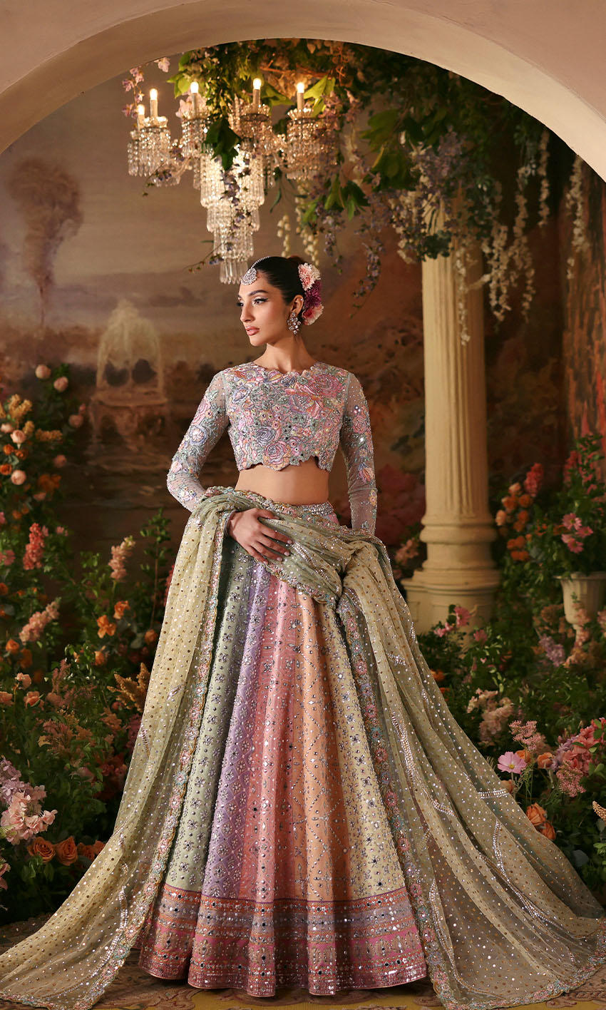 Nomi Ansari Fairytale style — Mairaz Multicolour Pastel Lehenga reference, view 6 of 8