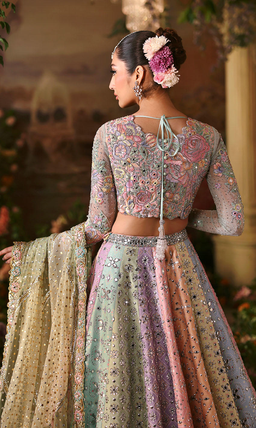Nomi Ansari Fairytale style — Mairaz Multicolour Pastel Lehenga reference, view 7 of 8