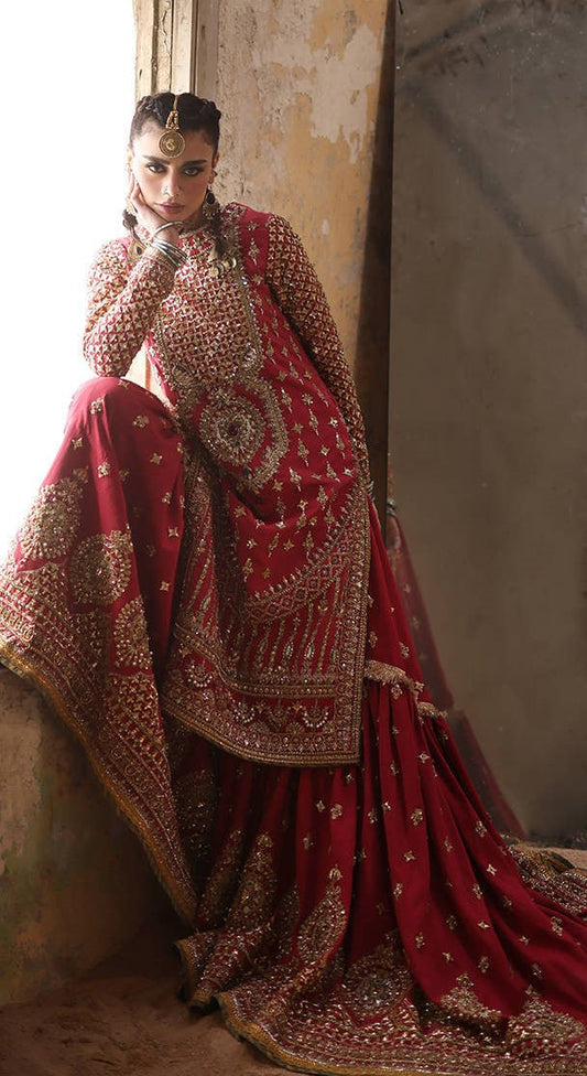 Mohsin Naveed Ranjha Ruhi Begum Style — Mairaz Carrot Red Gharara