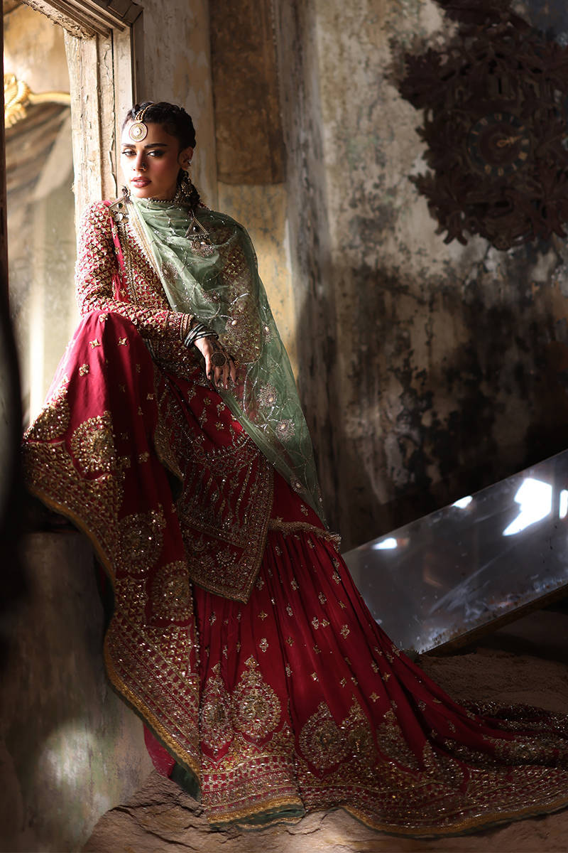 Mohsin Naveed Ranjha Ruhi Begum Style — Mairaz Carrot Red Gharara