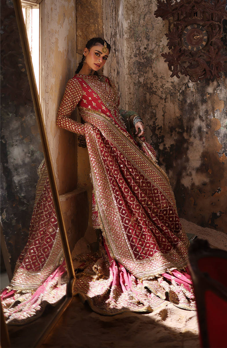 Mohsin Naveed Ranjha Ruhi Begum Style — Mairaz Carrot Red Gharara