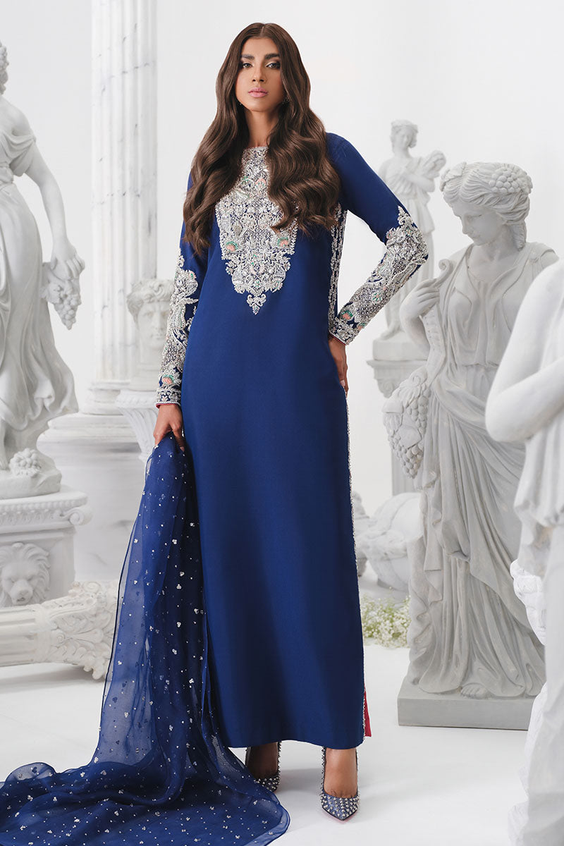 Khakaa Astral royal blue embroidered formal outfit full look with dupatta