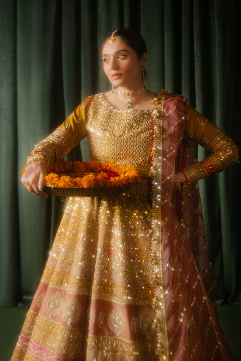 MNR Meher Style — Mairaz Mustard Lehenga