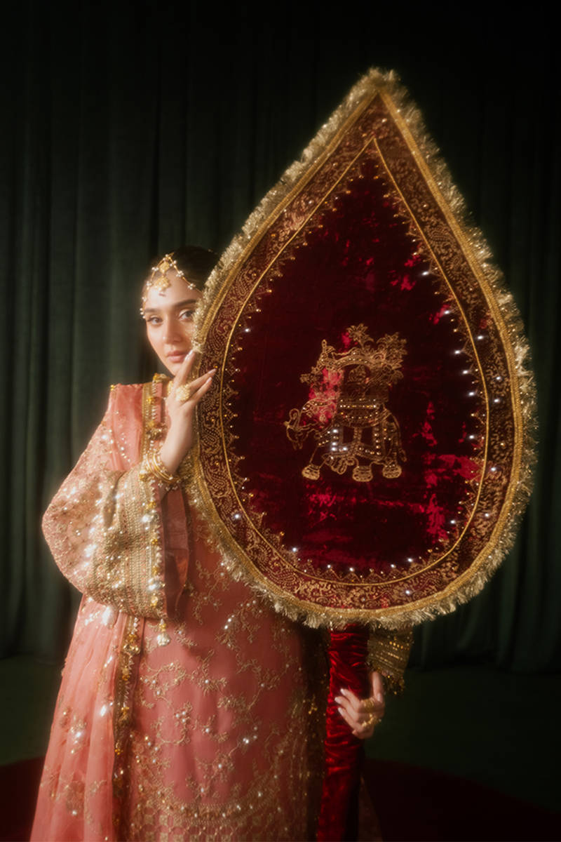 Guriya Rani Style pink organza wedding gharara detail by MAIRAZ