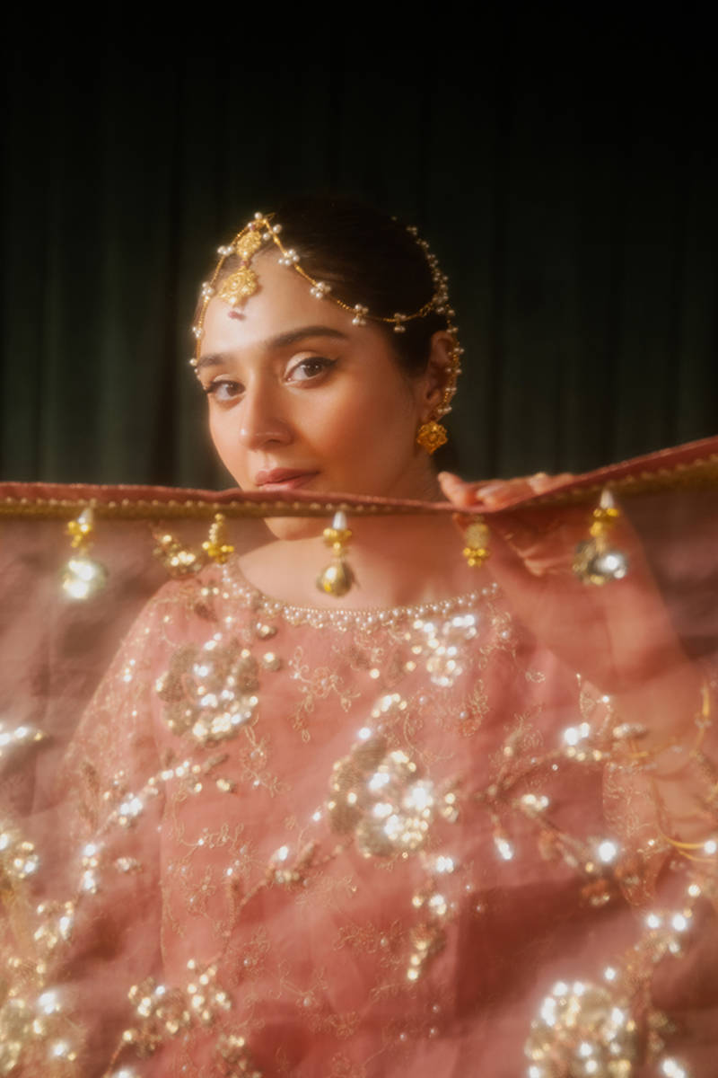 Guriya Rani Style pink embroidered dupatta and shirt by MAIRAZ