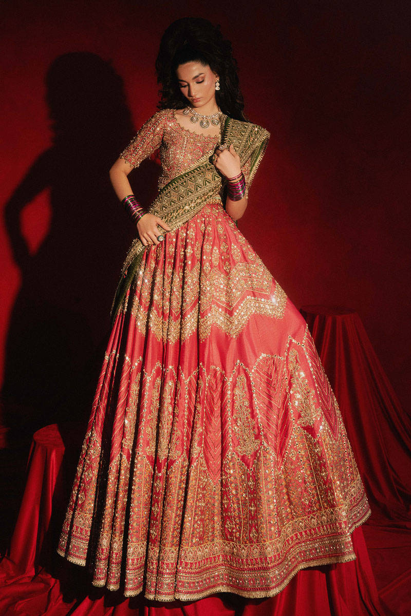 Mohsin Naveed Ranjha Gul Badan style — Mairaz rose pink lehenga choli reference, view 3 of 6