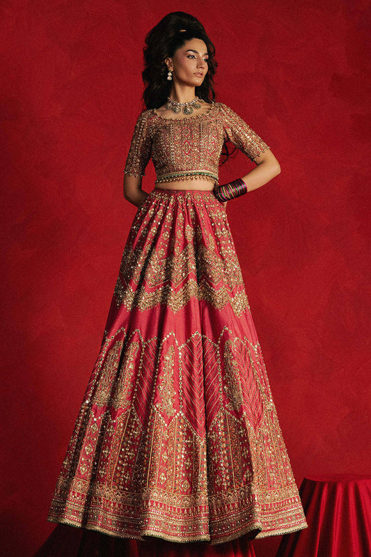 Mohsin Naveed Ranjha Gul Badan style — Mairaz rose pink lehenga choli reference, view 1 of 6