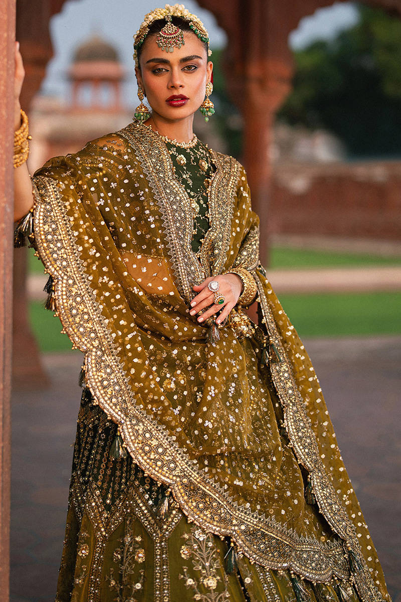Mohsin Naveed Ranjha Afsana style — Mairaz green lehenga reference, view 3 of 8