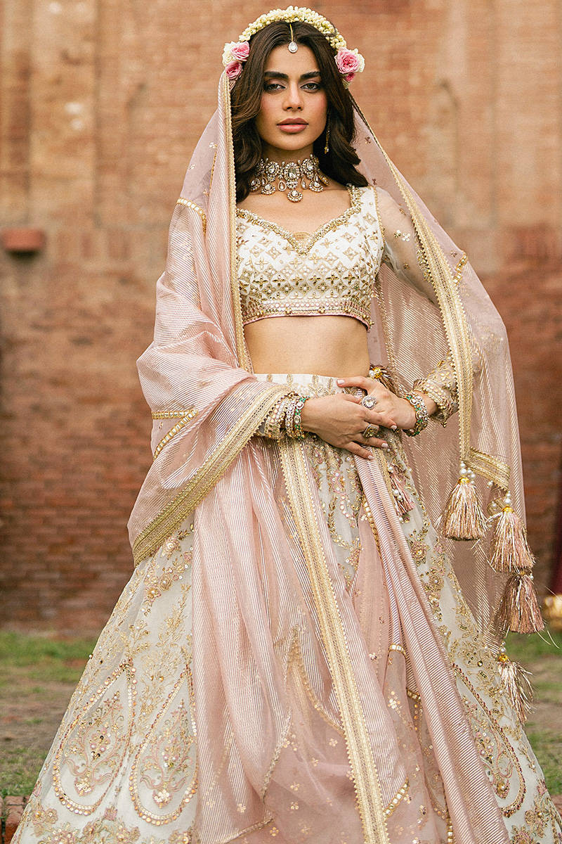 MNR Kohinoor Style — Mairaz White Lehenga
