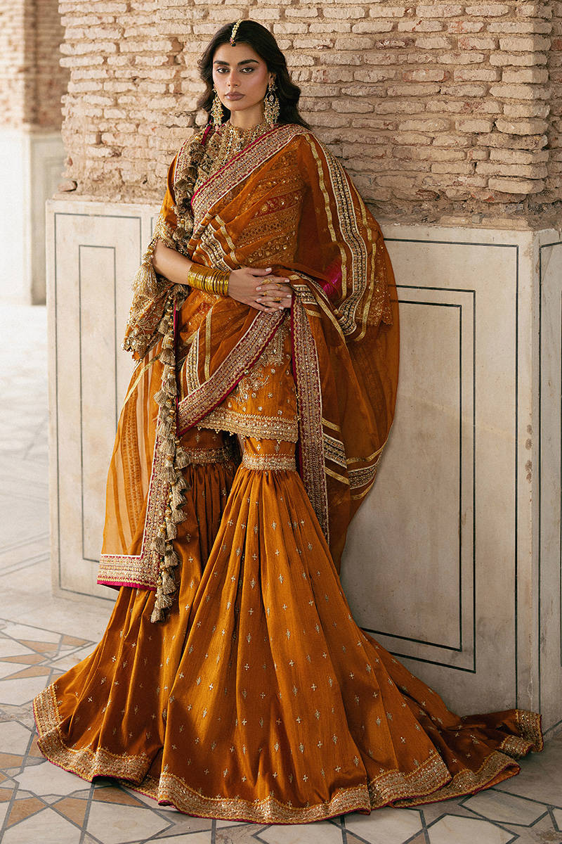Mohsin Naveed Ranjha Ranjish style — Mairaz marigold gharara set reference, view 4 of 8