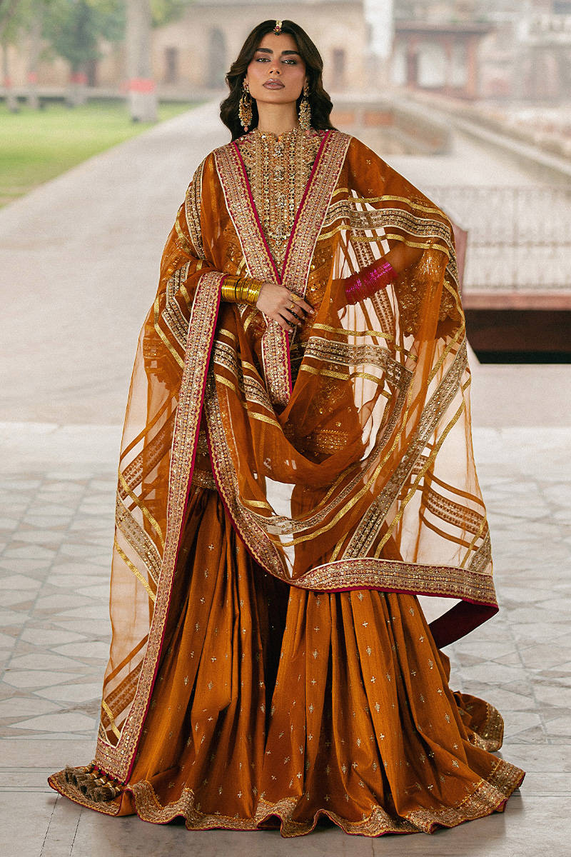 Mohsin Naveed Ranjha Ranjish style — Mairaz marigold gharara set reference, view 2 of 8