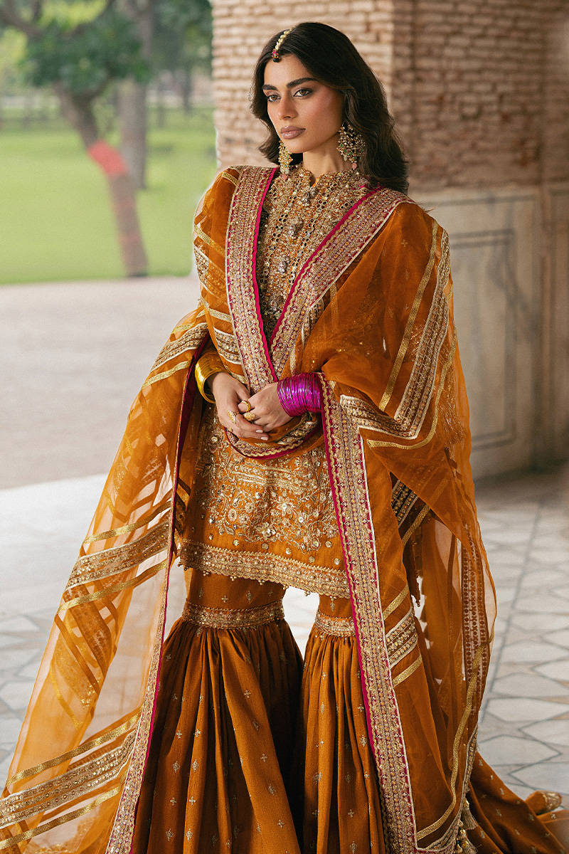 Mohsin Naveed Ranjha Ranjish style — Mairaz marigold gharara set reference, view 6 of 8