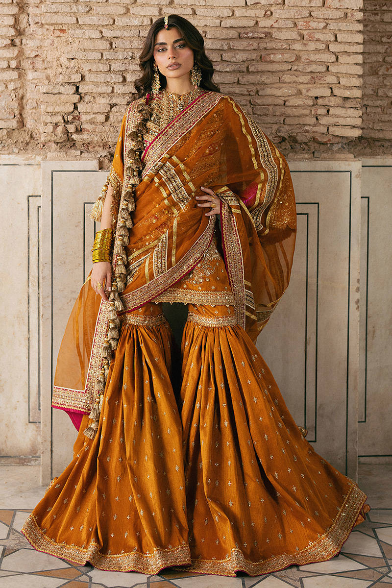 Mohsin Naveed Ranjha Ranjish style — Mairaz marigold gharara set reference, view 5 of 8
