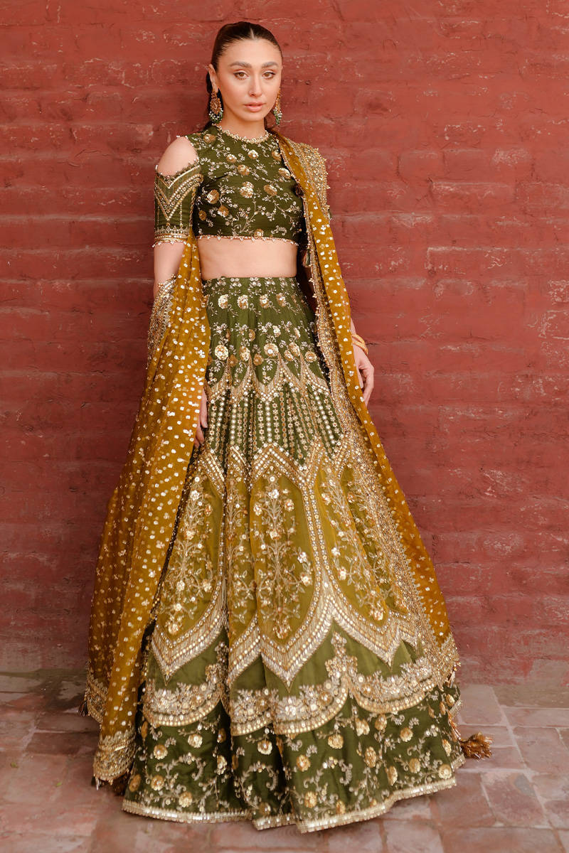 Mohsin Naveed Ranjha Afsana style — Mairaz green lehenga reference, view 2 of 8