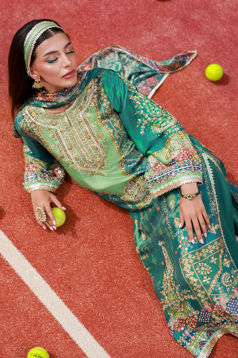 Ansab Jahangir Zartasha Style — Mairaz Green Three-Piece Suit