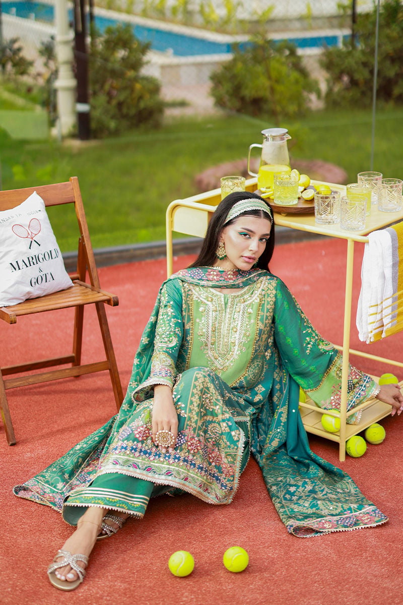 Ansab Jahangir Zartasha Style — Mairaz Green Three-Piece Suit
