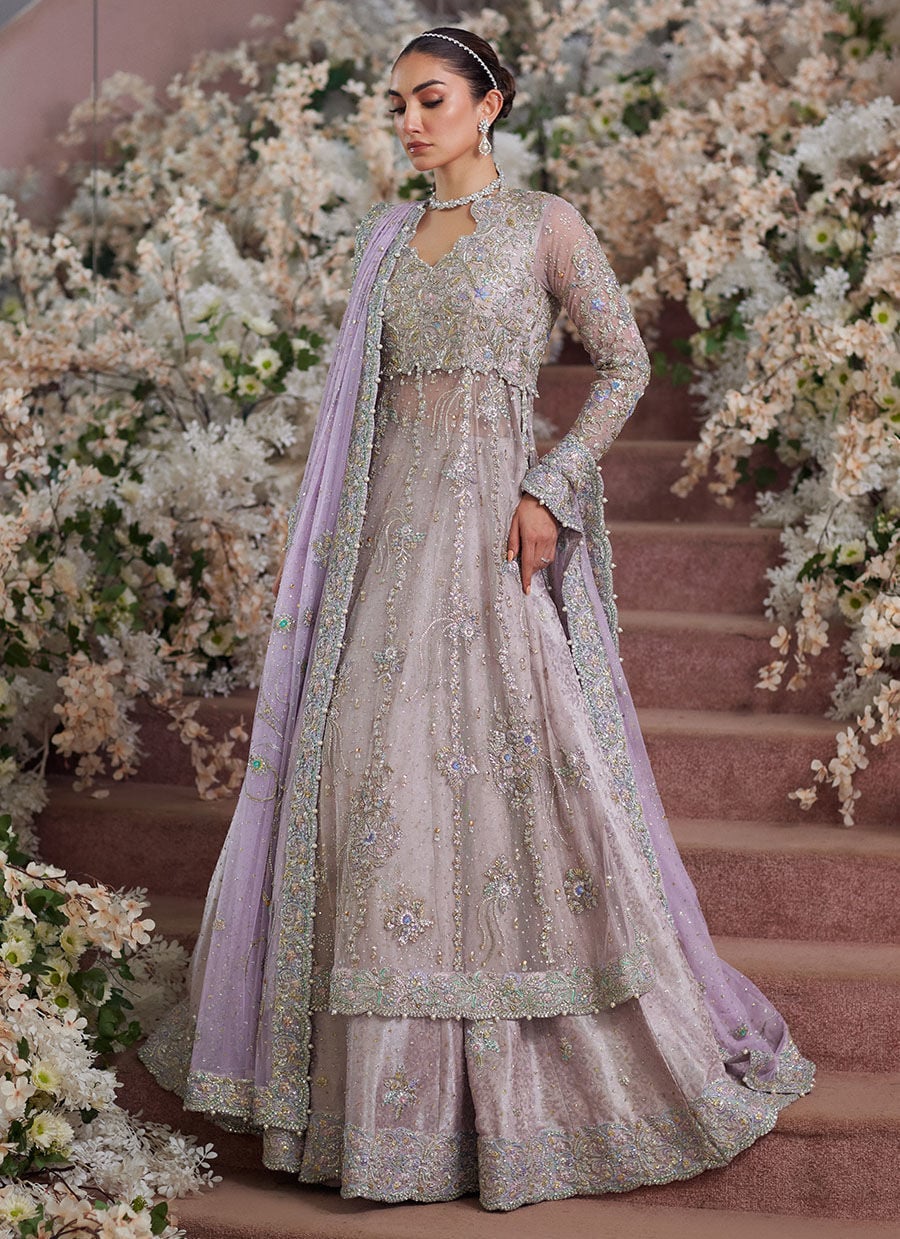 Farah Talib Aziz Elanur Style — Mairaz Lilac & Silver Lehenga