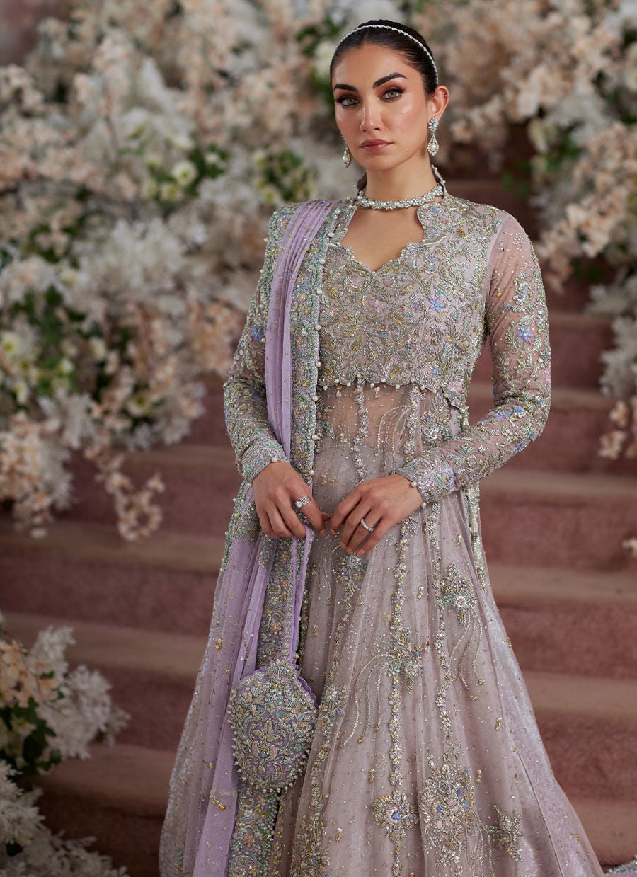 Farah Talib Aziz Elanur Style — Mairaz Lilac & Silver Lehenga