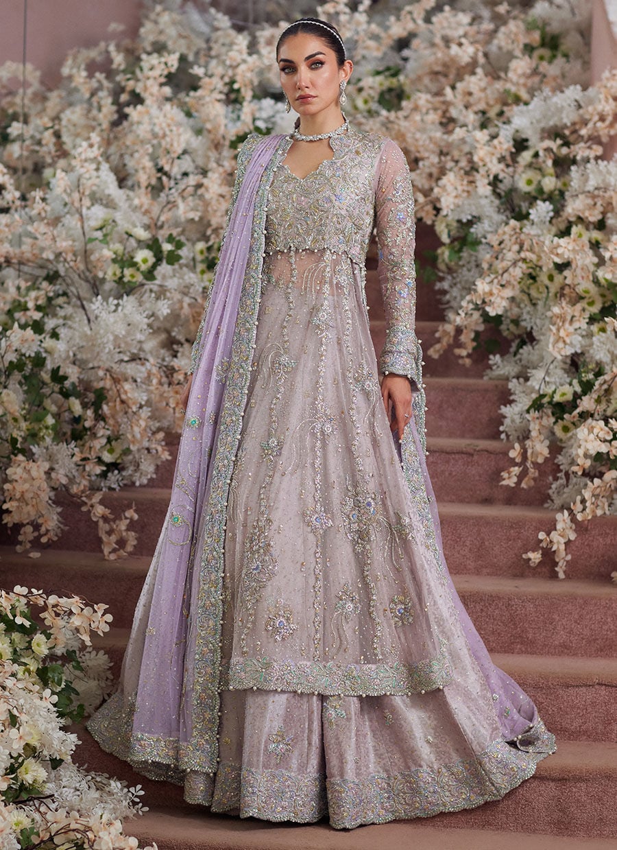 Farah Talib Aziz Elanur Style — Mairaz Lilac & Silver Lehenga