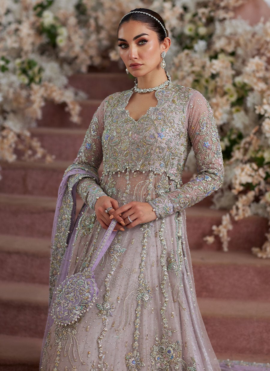 Farah Talib Aziz Elanur Style — Mairaz Lilac & Silver Lehenga