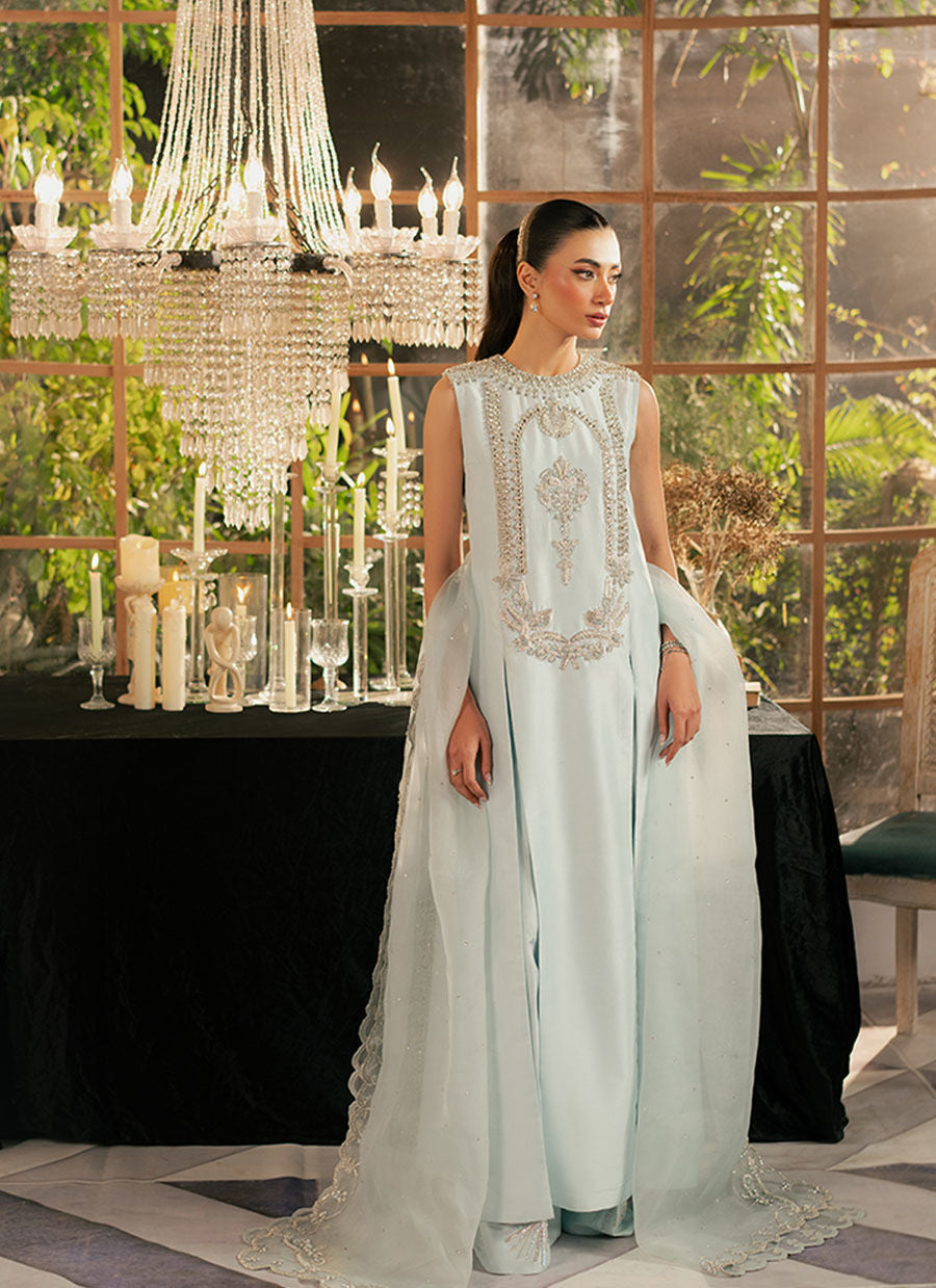 Khakaa Icelis KHAKHA ice blue embroidered three-piece formal full look