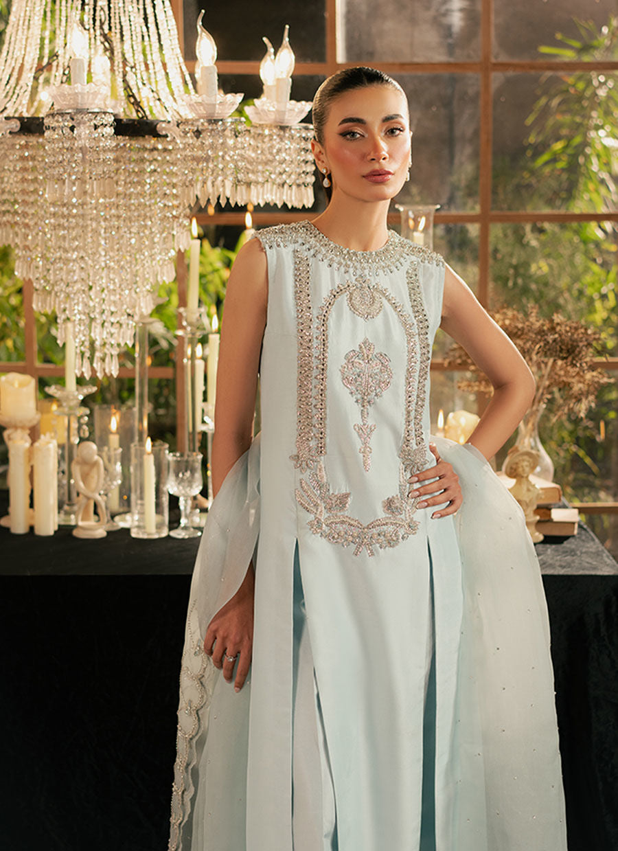 Khakaa Icelis KHAKHA ice blue front view with embroidered centre panel