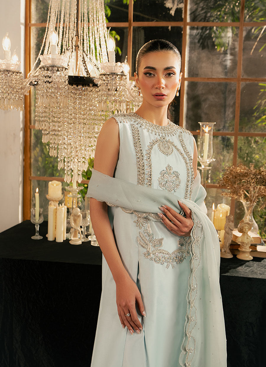 Khakaa Icelis KHAKHA ice blue side view with organza dupatta