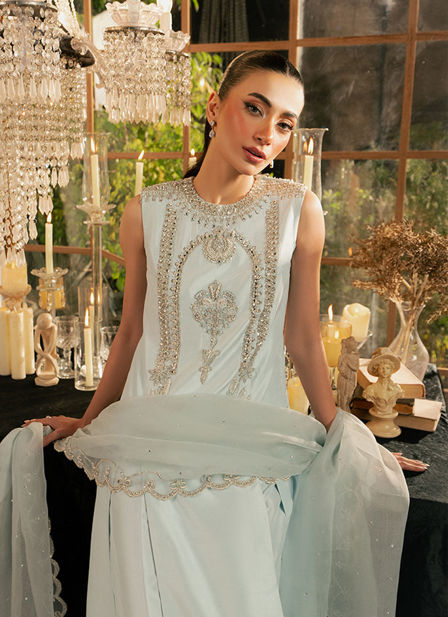 Khakaa Icelis KHAKHA organza dupatta embroidered scalloped edge detail
