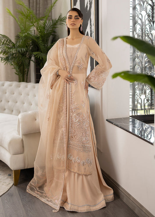 Farida Hasan Peach Blossom Style — Mairaz Peach Organza Formal Suit