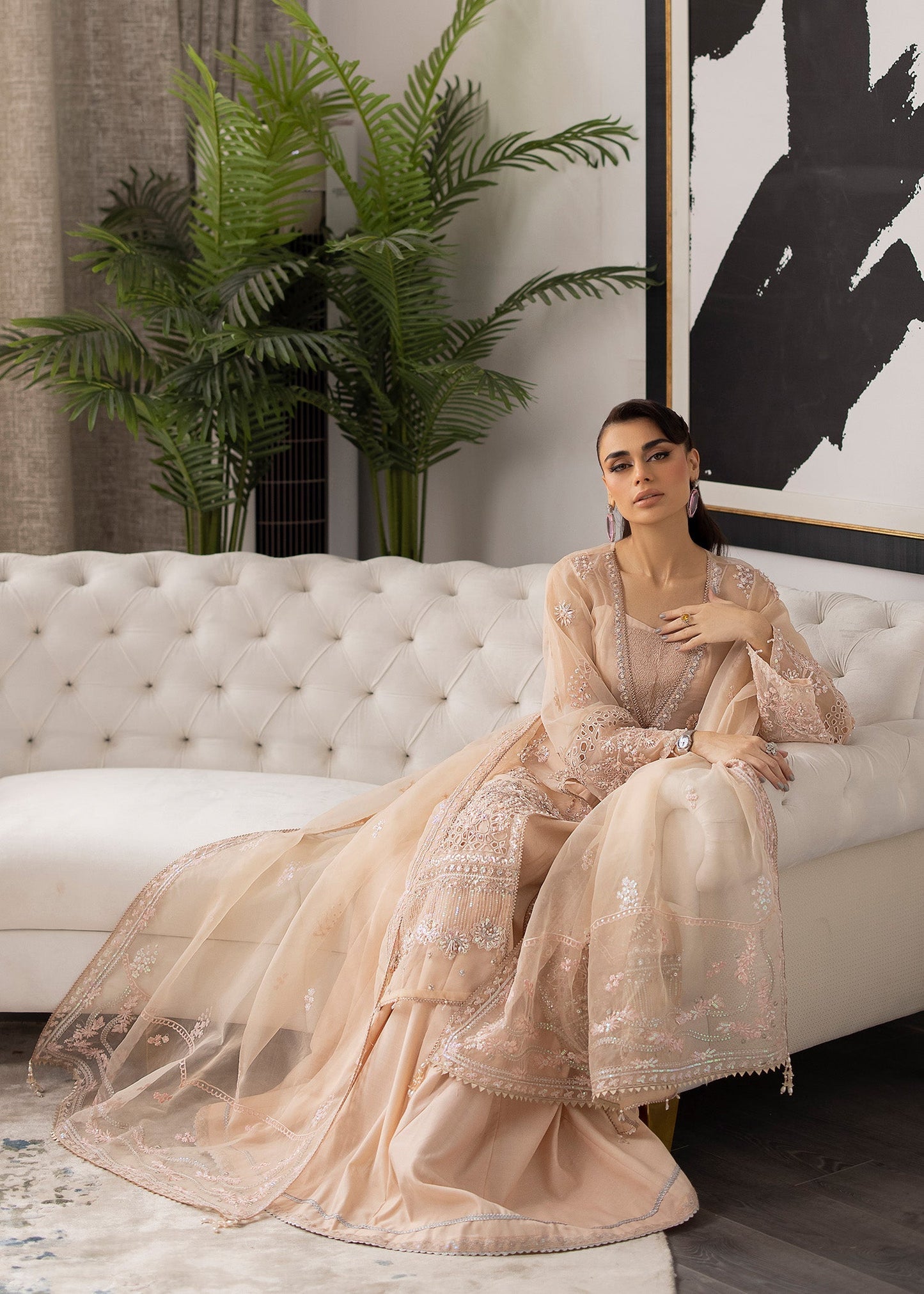Farida Hasan Peach Blossom Style — Mairaz Peach Organza Formal Suit