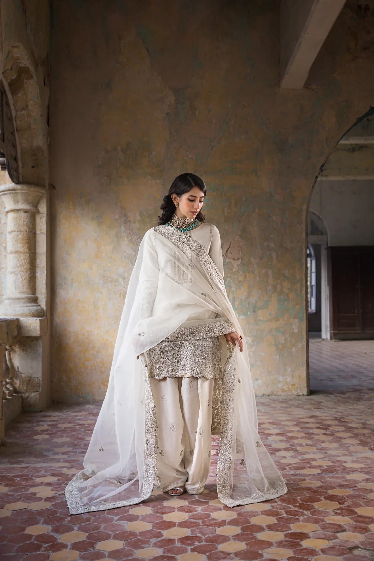 Erum Khan Hoorain Style — Mairaz White Three-Piece Suit