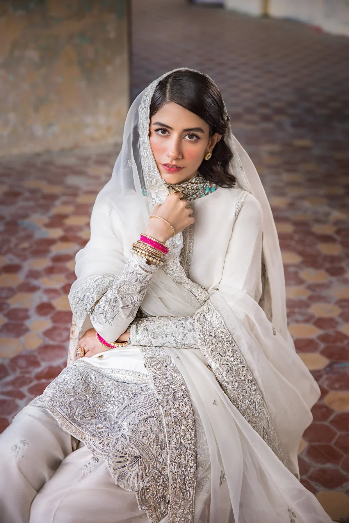 Erum Khan Hoorain Style — Mairaz White Three-Piece Suit