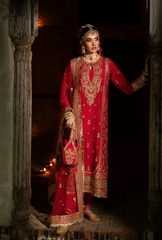 Saad Shaikh Pashma Style — Mairaz Red Three-Piece Suit