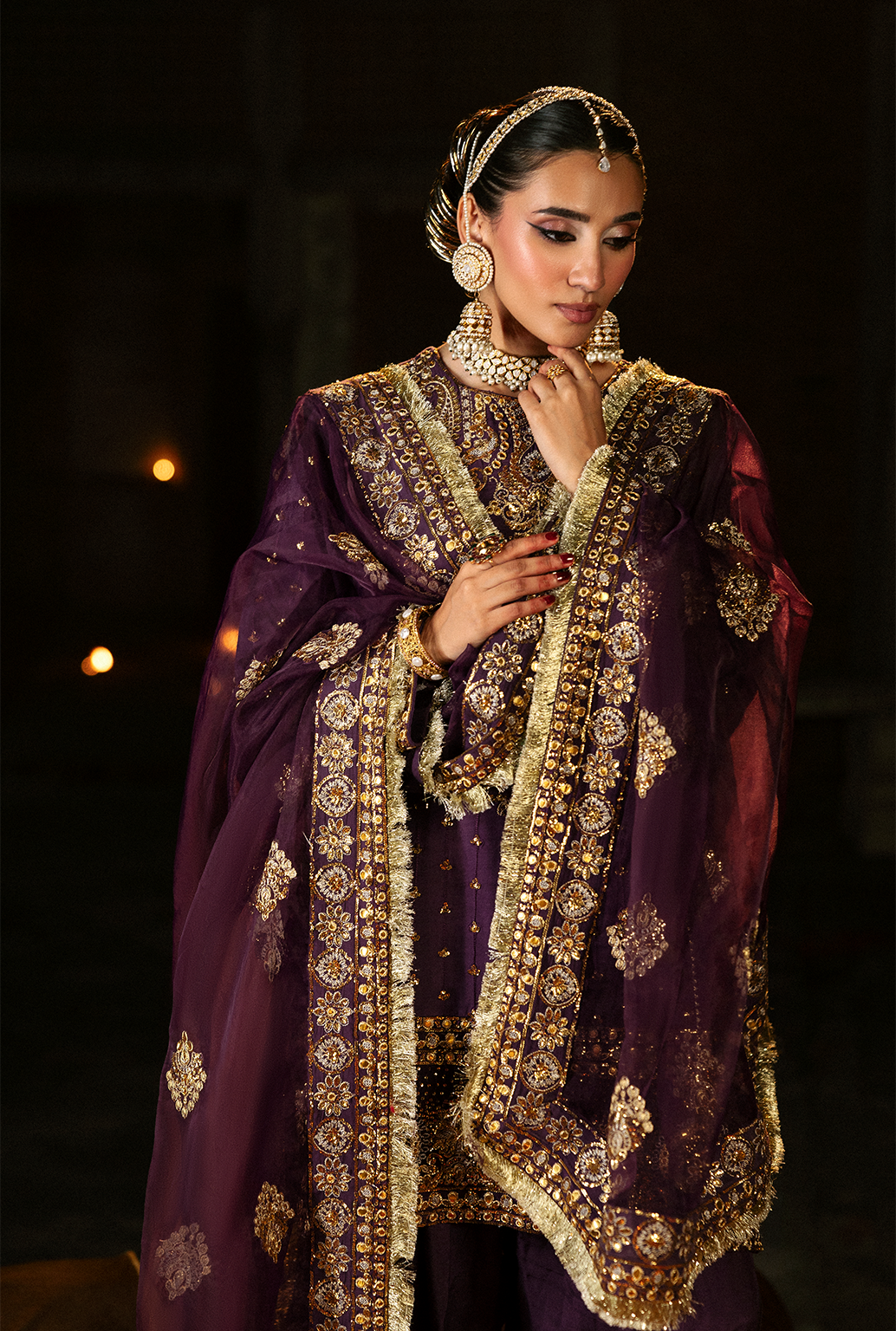 Saad Shaikh Arjumaand Style — Mairaz Dark Purple Three-Piece Suit