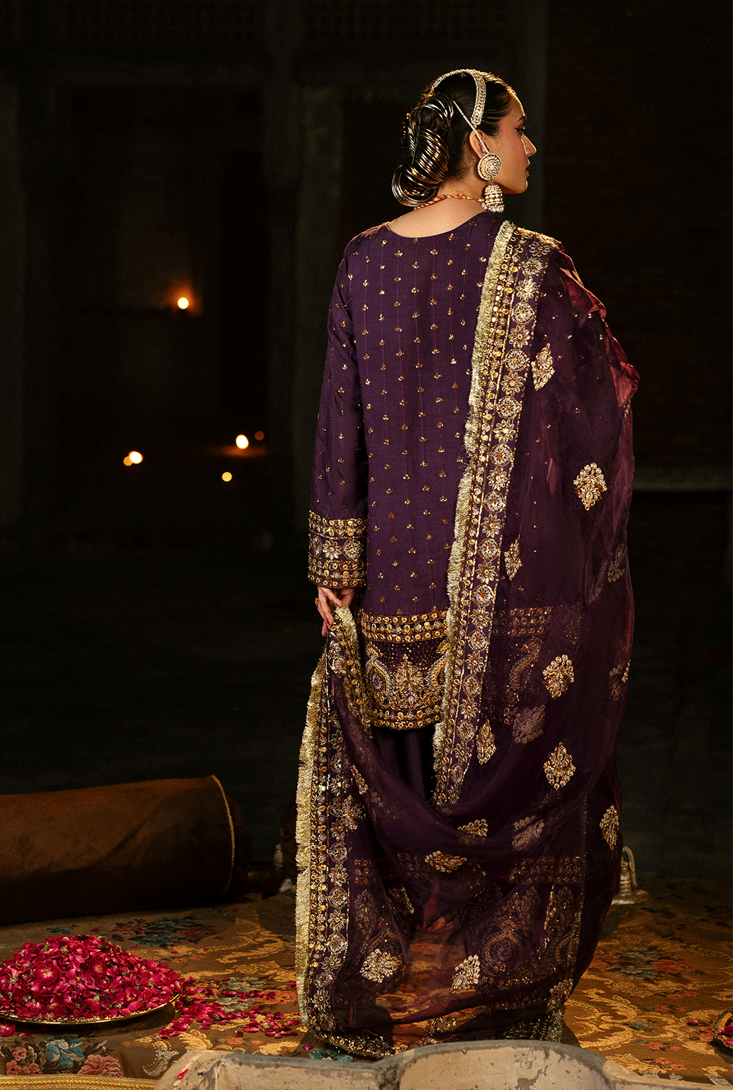 Saad Shaikh Arjumaand Style — Mairaz Dark Purple Three-Piece Suit