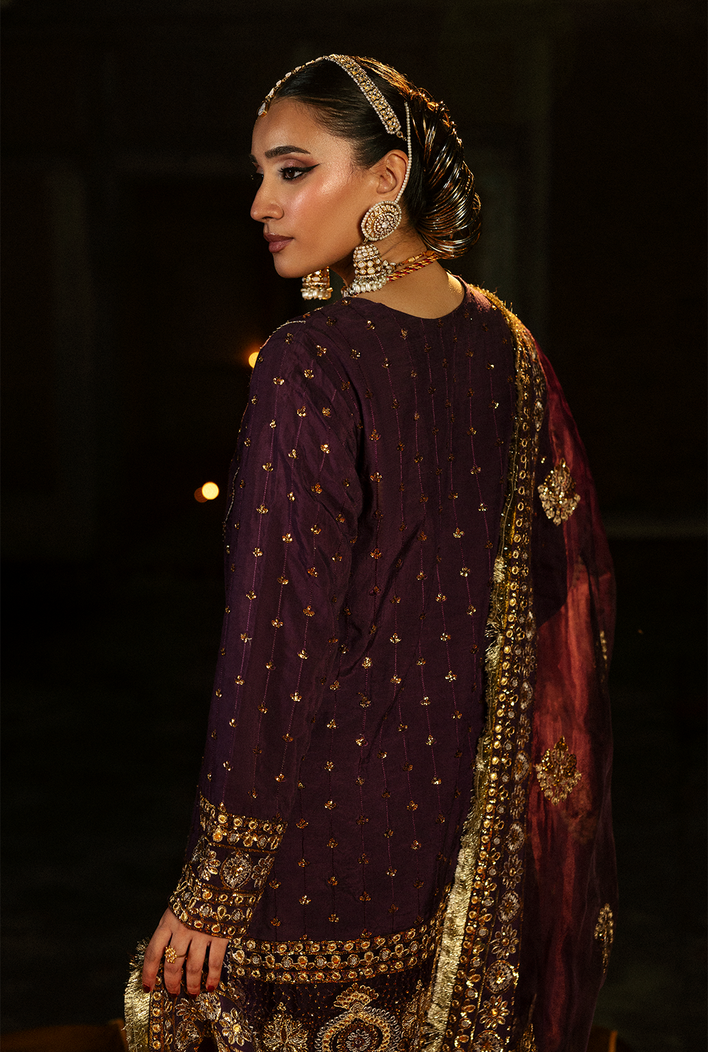 Saad Shaikh Arjumaand Style — Mairaz Dark Purple Three-Piece Suit