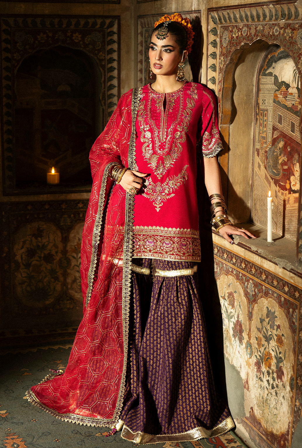 Saad Shaikh Gulrukh Style — Mairaz Magenta Three-Piece Suit