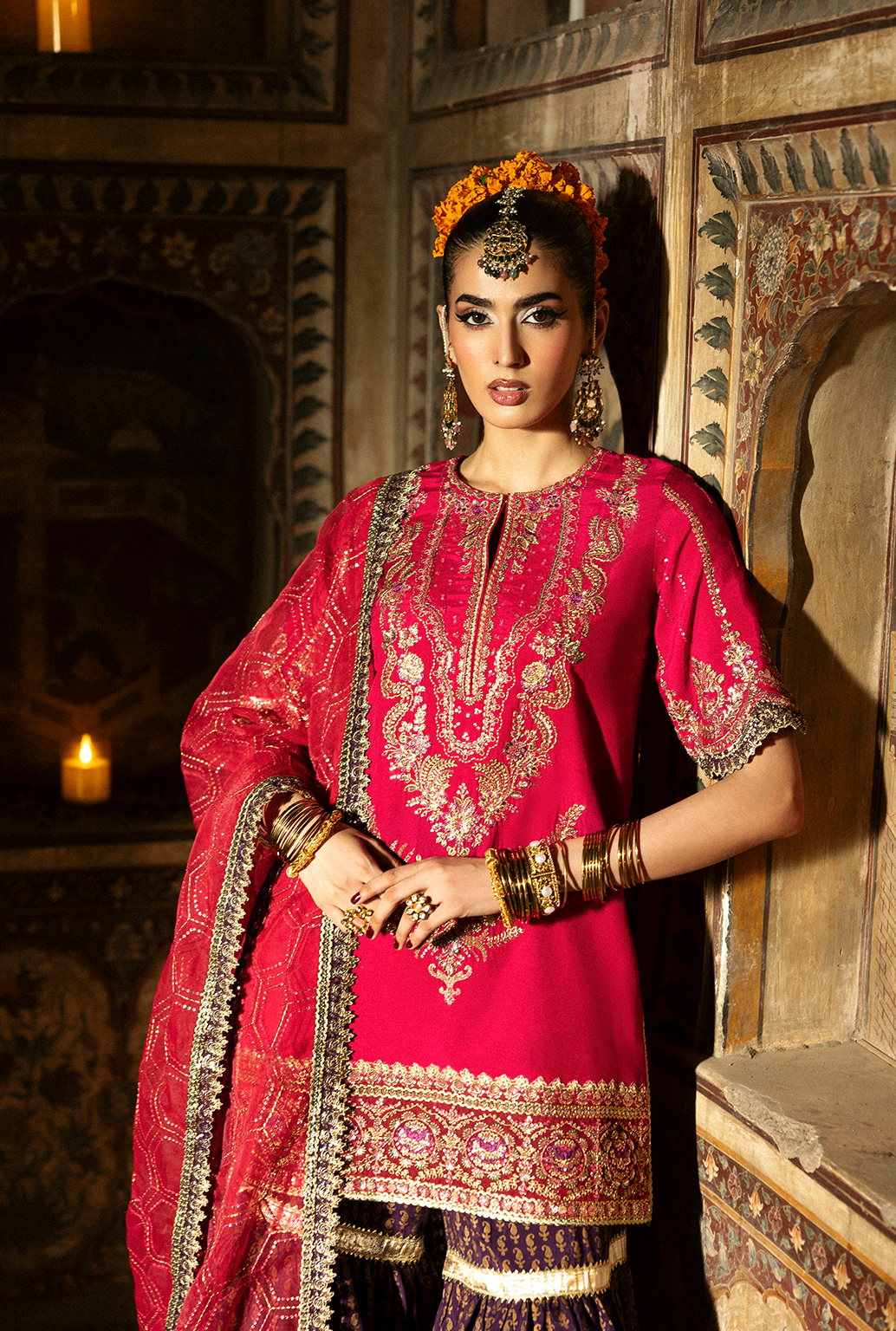 Saad Shaikh Gulrukh Style — Mairaz Magenta Three-Piece Suit
