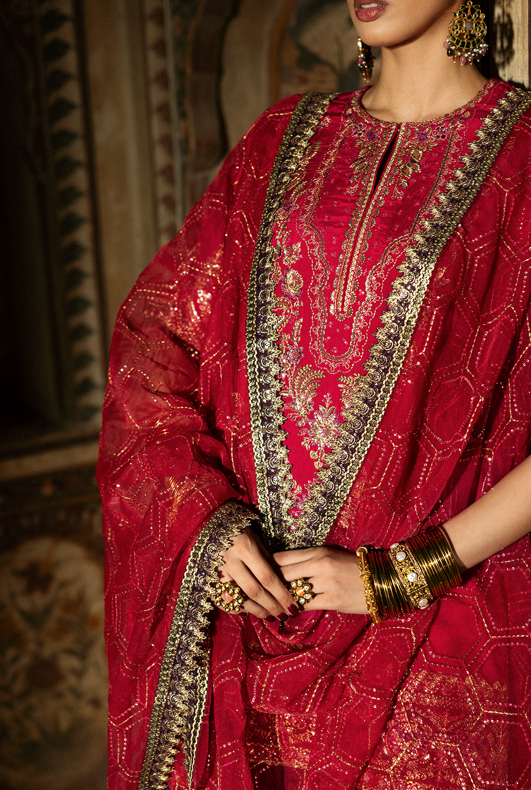 Saad Shaikh Gulrukh Style — Mairaz Magenta Three-Piece Suit