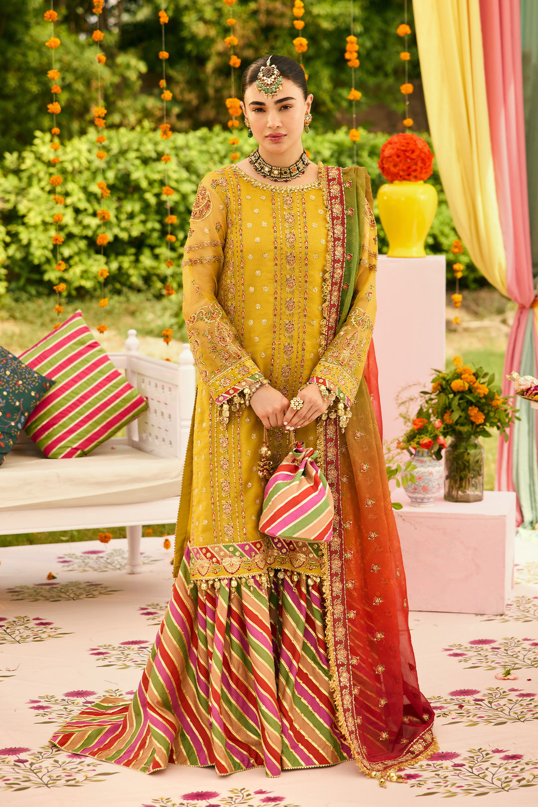 Alizeh Zarposh Style — Mairaz Mustard Three-Piece Suit