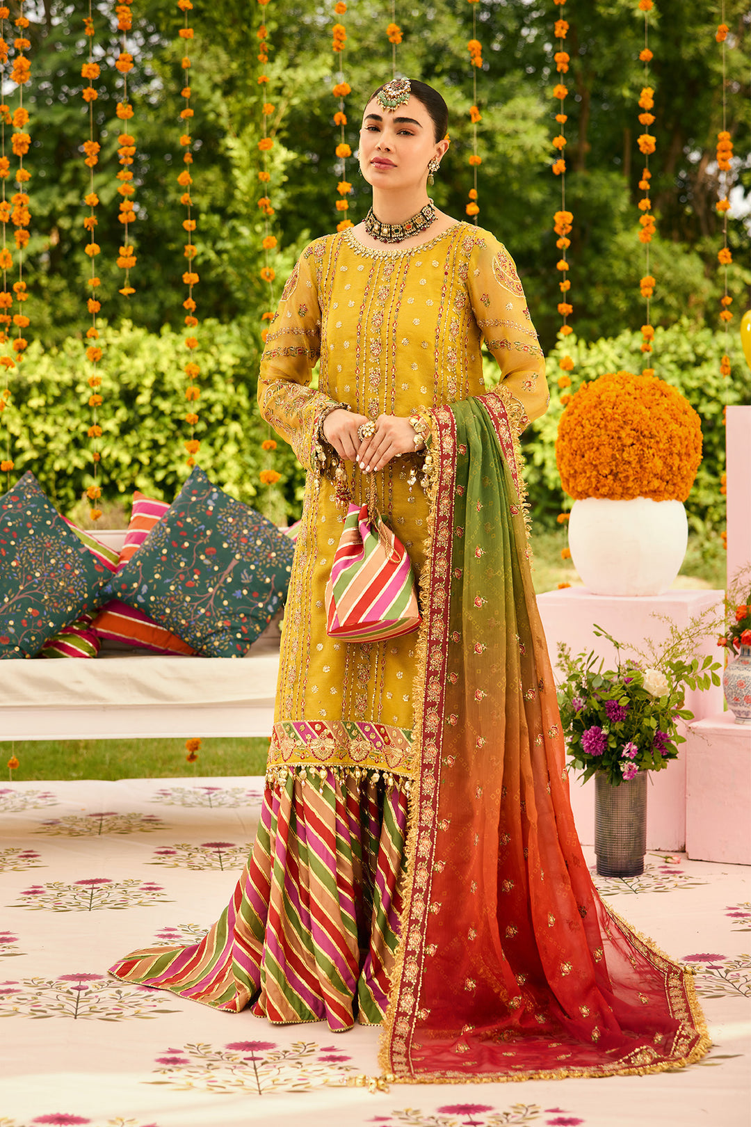 Alizeh Zarposh Style — Mairaz Mustard Three-Piece Suit