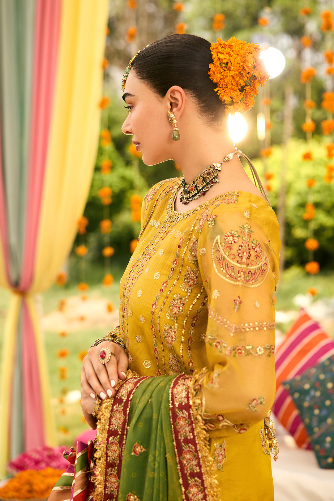 Alizeh Zarposh Style — Mairaz Mustard Three-Piece Suit
