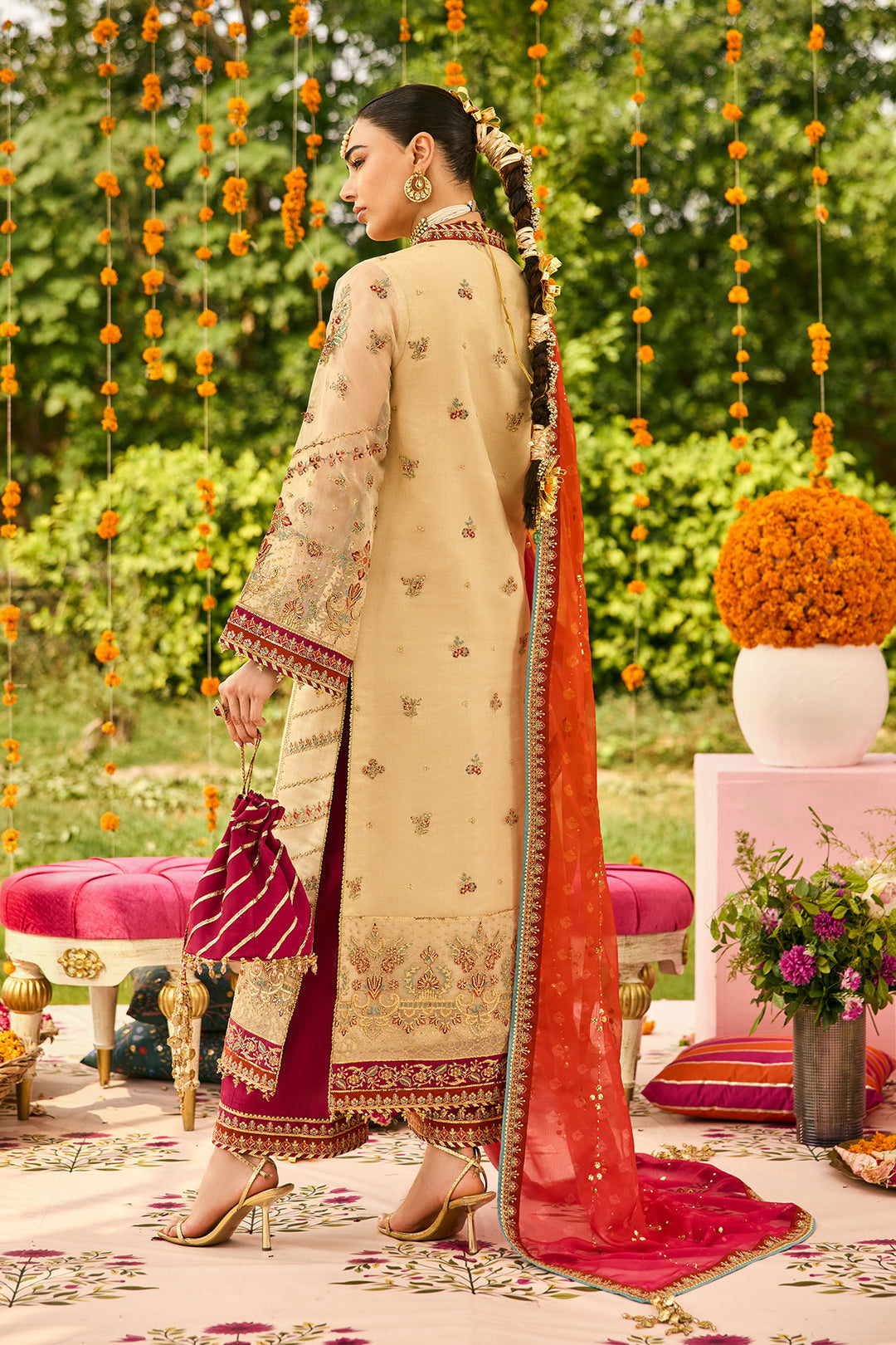 Alizeh Dilruba Style — Mairaz Beige & Red Three-Piece Suit