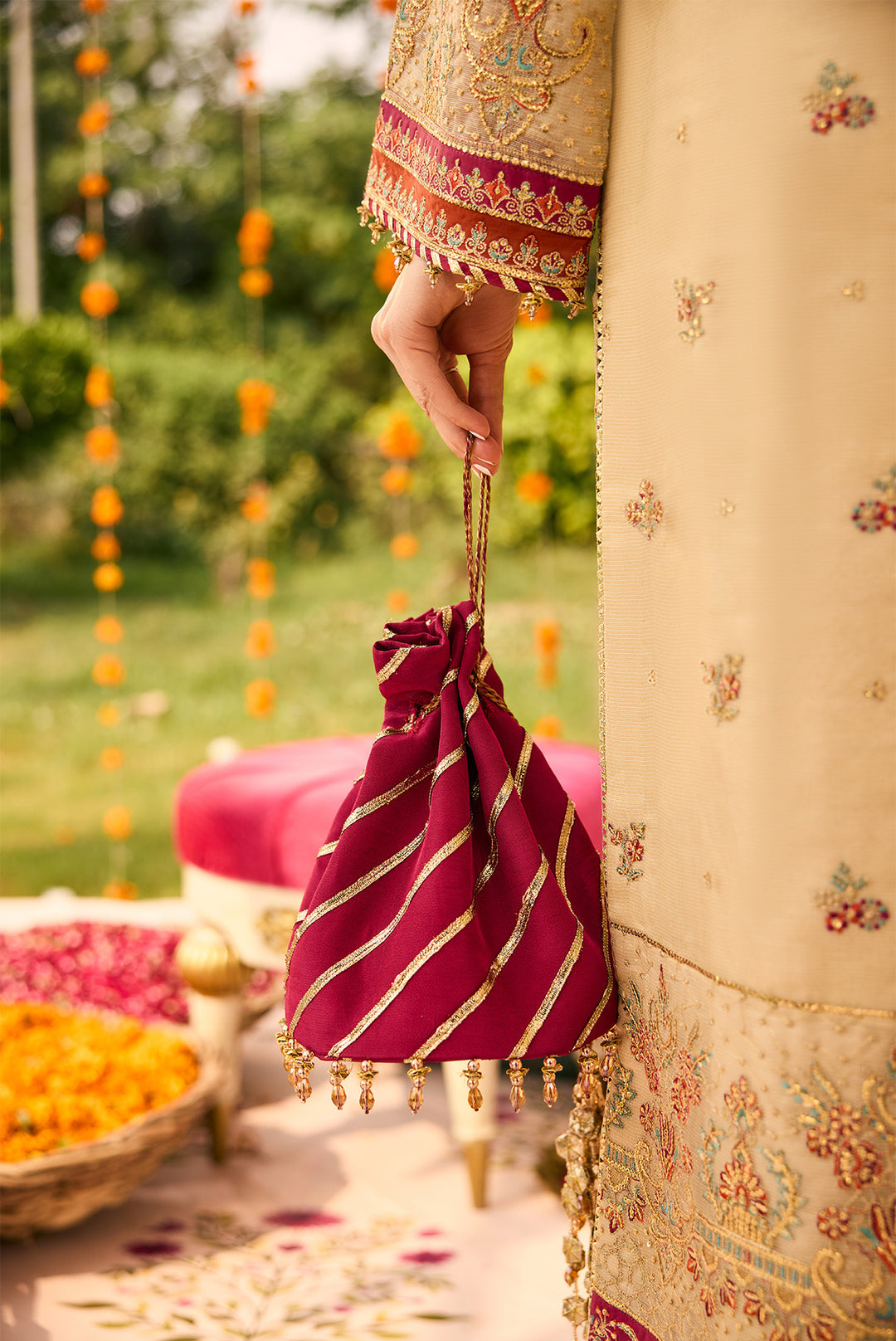 Alizeh Dilruba Style — Mairaz Beige & Red Three-Piece Suit
