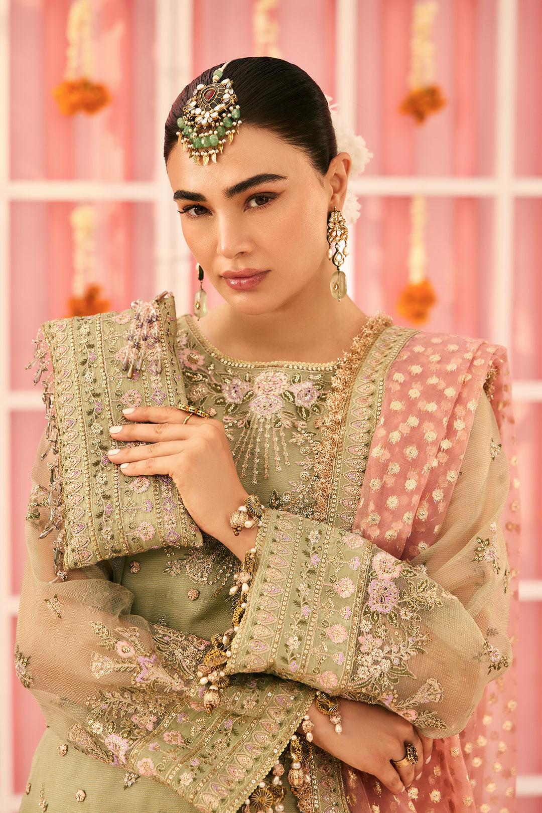 Alizeh AF-ZN-2217-Libaan Style — Mairaz Green & Pink Three-Piece Suit