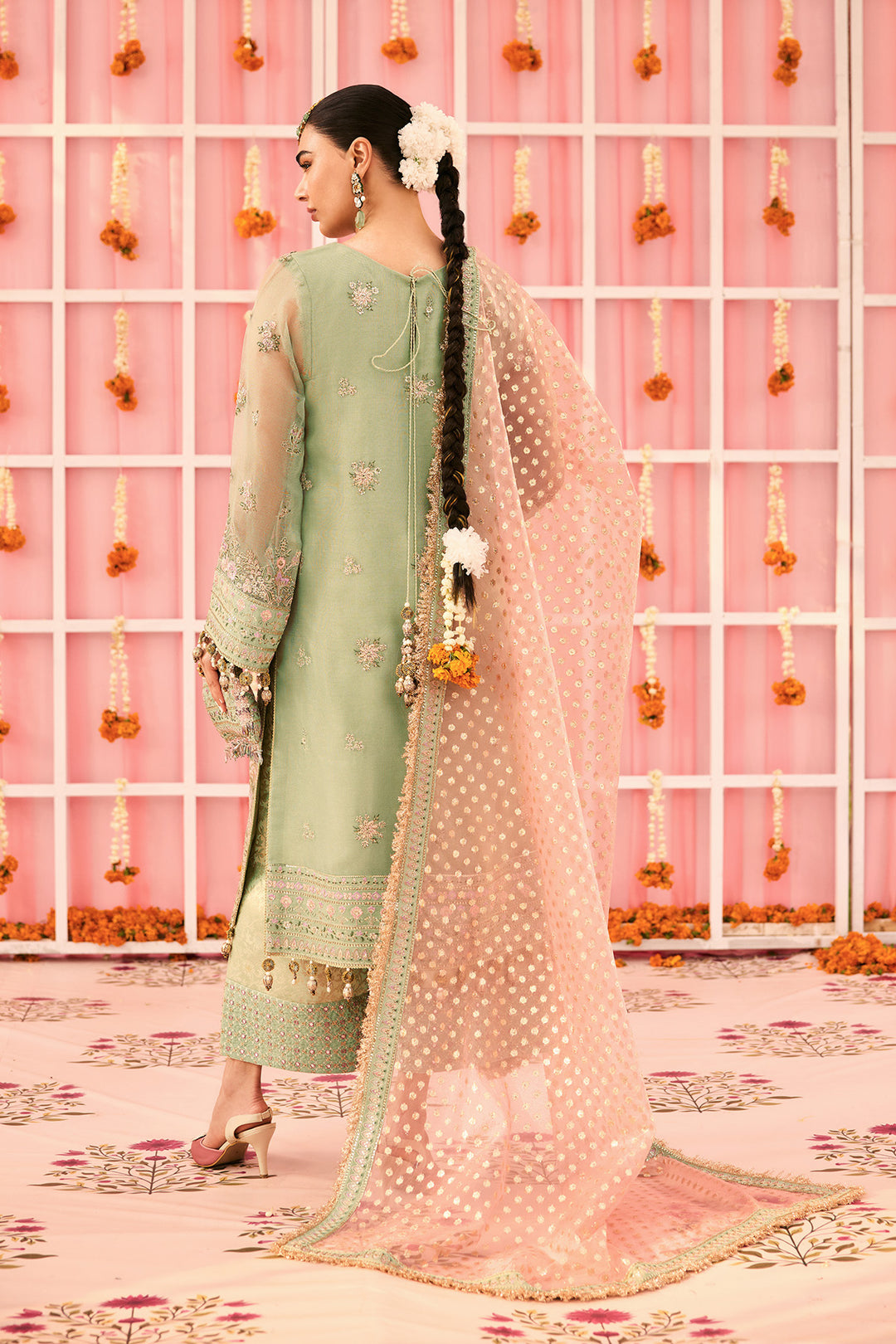 Alizeh AF-ZN-2217-Libaan Style — Mairaz Green & Pink Three-Piece Suit