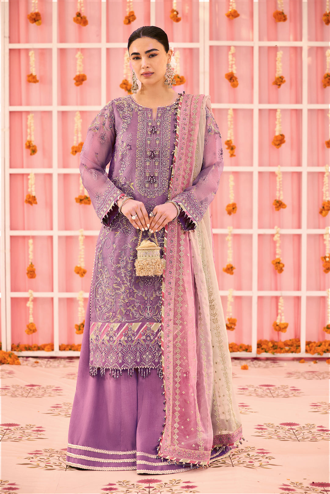 Alizeh AF-ZN-2220-Zari Style — Mairaz Mauve Three-Piece Suit