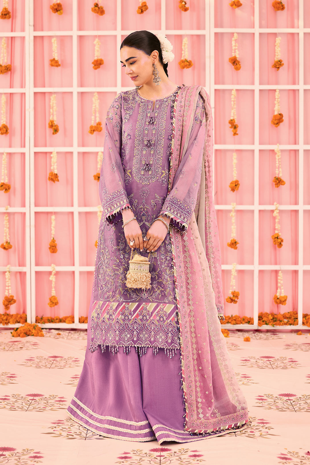 Alizeh AF-ZN-2220-Zari Style — Mairaz Mauve Three-Piece Suit