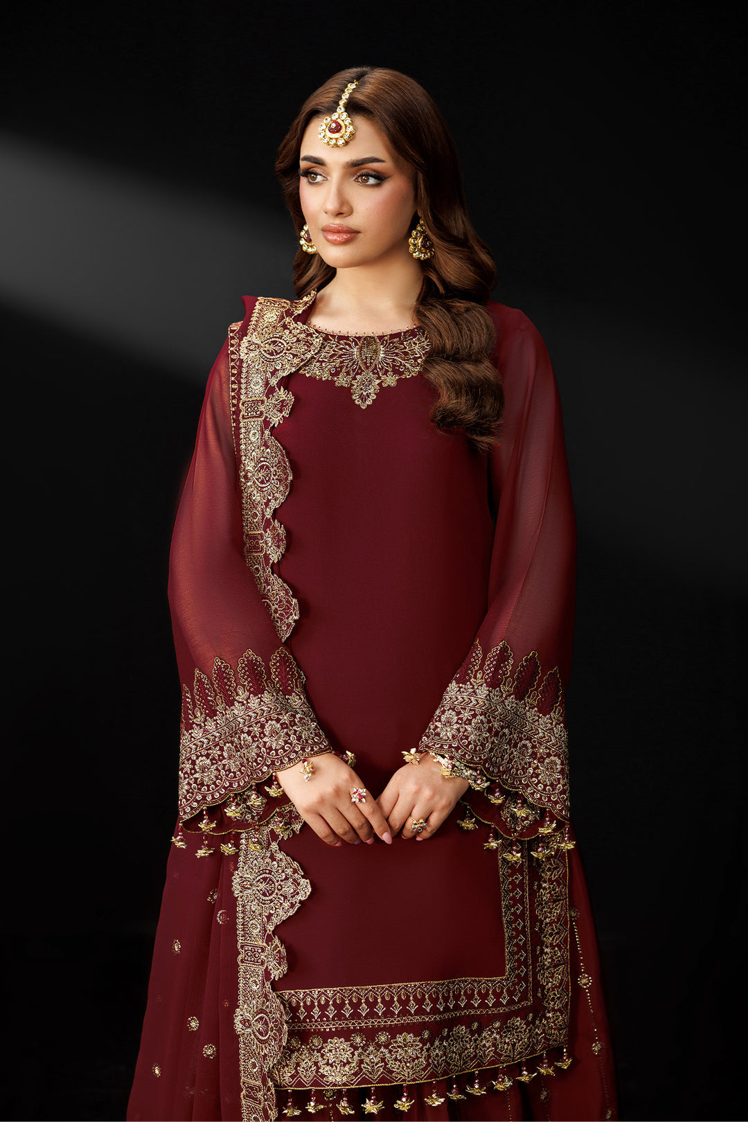 Alizeh AF-DUA-3035 Style — Mairaz Marsala Three-Piece Suit