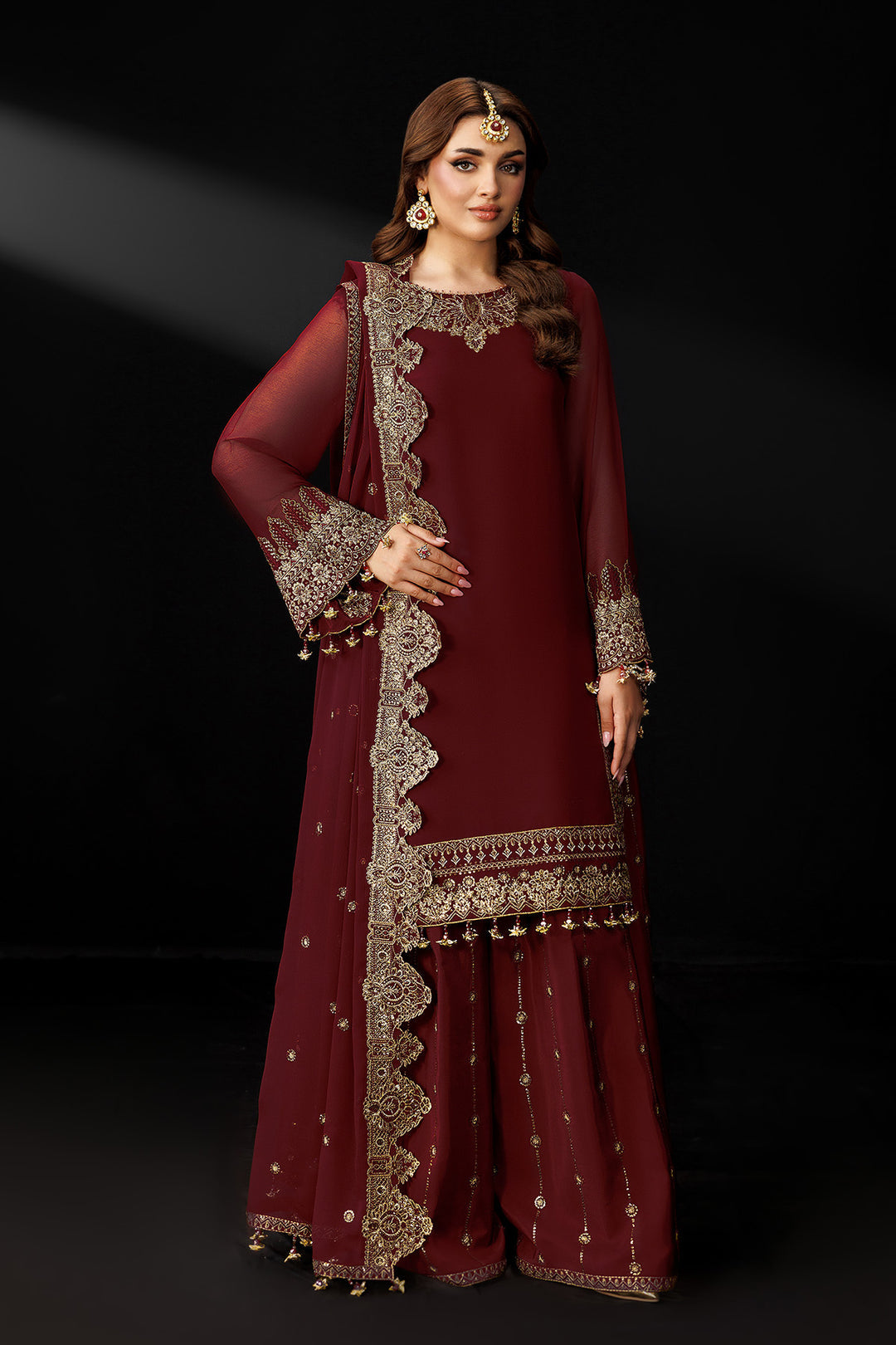 Alizeh AF-DUA-3035 Style — Mairaz Marsala Three-Piece Suit